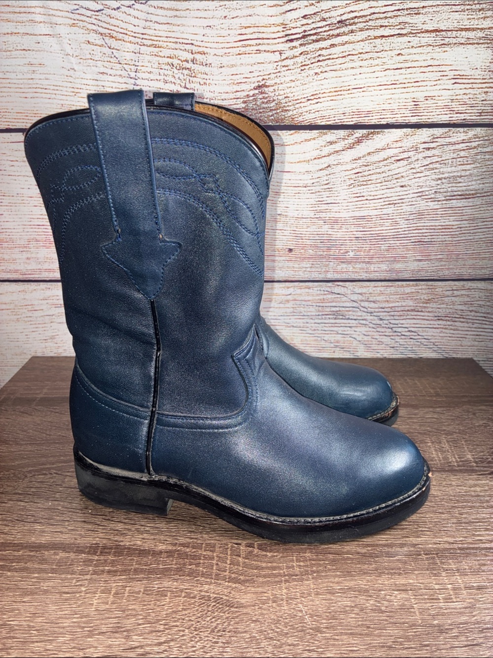 Vintage Don Cudo Navy Leather Western Boot Mens 6 WIDE Womens 7.5Wide